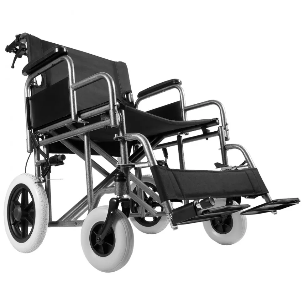 VEVOR Wheelchair, Carbon Steel Transport Chair for Adults, Foldable Wheelchair with Detachable Armrest, Self-locking Brake, 24-Inch Wide Seat, 300lbs Weight Capacity, for the Disabled Move Freely