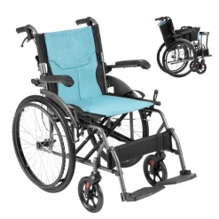 VEVOR Wheelchair, Durable Aluminum Alloy Ultra-Lightweight Wheelchairs, Portable Wheelchair with Flip-Back Desk-Length Arms, 3-Position Adjustable Footrests, 18-Inch Wide Seat, 250lbs Weight Capacity