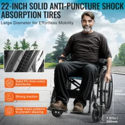 VEVOR Wheelchair, Durable Aluminum Alloy Ultra-Lightweight Wheelchairs, Portable Wheelchair with Flip-Back Desk-Length Arms, 3-Position Adjustable Footrests, 18-Inch Wide Seat, 250lbs Weight Capacity