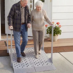 VEVOR Wheelchair Ramp with Handrails, 44.9 x 33.5 in, Heavy Duty Carbon Steel Handicap Ramp, 440 lbs Capacity, Non-Slip Portable Threshold Ramps for Home Steps, Stairs, Doorways, Curbs, Walkers, Scooters