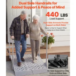VEVOR Wheelchair Ramp with Handrails, 44.9 x 33.5 in, Heavy Duty Carbon Steel Handicap Ramp, 440 lbs Capacity, Non-Slip Portable Threshold Ramps for Home Steps, Stairs, Doorways, Curbs, Walkers, Scooters