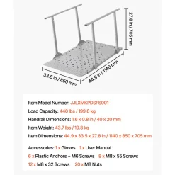 VEVOR Wheelchair Ramp with Handrails, 44.9 x 33.5 in, Heavy Duty Carbon Steel Handicap Ramp, 440 lbs Capacity, Non-Slip Portable Threshold Ramps for Home Steps, Stairs, Doorways, Curbs, Walkers, Scooters