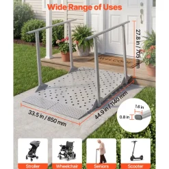 VEVOR Wheelchair Ramp with Handrails, 44.9 x 33.5 in, Heavy Duty Carbon Steel Handicap Ramp, 440 lbs Capacity, Non-Slip Portable Threshold Ramps for Home Steps, Stairs, Doorways, Curbs, Walkers, Scooters