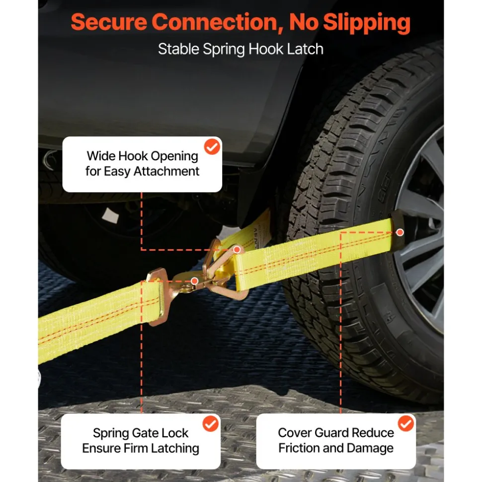 VEVOR Wheel Chock Tie-Down Kit, Axle Type Trailer Tie Down Strap, Car Tie Down Kit with Break Strength 10009 lbs, Working Load 3333 lbs, Trailer Ratchet Strap for ATV, UTV, & Heavy-Duty Pickup Trucks