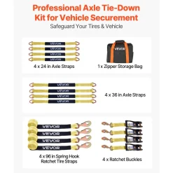 VEVOR Wheel Chock Tie-Down Kit, Axle Type Trailer Tie Down Strap, Car Tie Down Kit with Break Strength 10009 lbs, Working Load 3333 lbs, Trailer Ratchet Strap for ATV, UTV, & Heavy-Duty Pickup Trucks