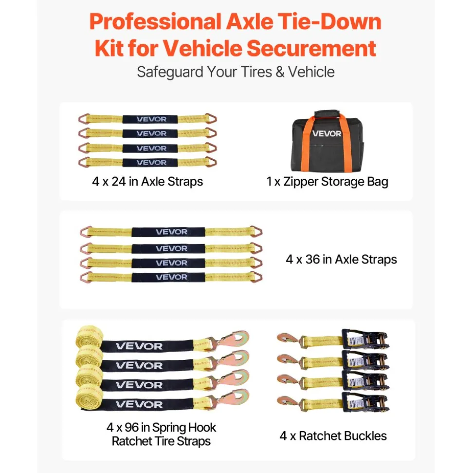 VEVOR Wheel Chock Tie-Down Kit, Axle Type Trailer Tie Down Strap, Car Tie Down Kit with Break Strength 10009 lbs, Working Load 3333 lbs, Trailer Ratchet Strap for ATV, UTV, & Heavy-Duty Pickup Trucks