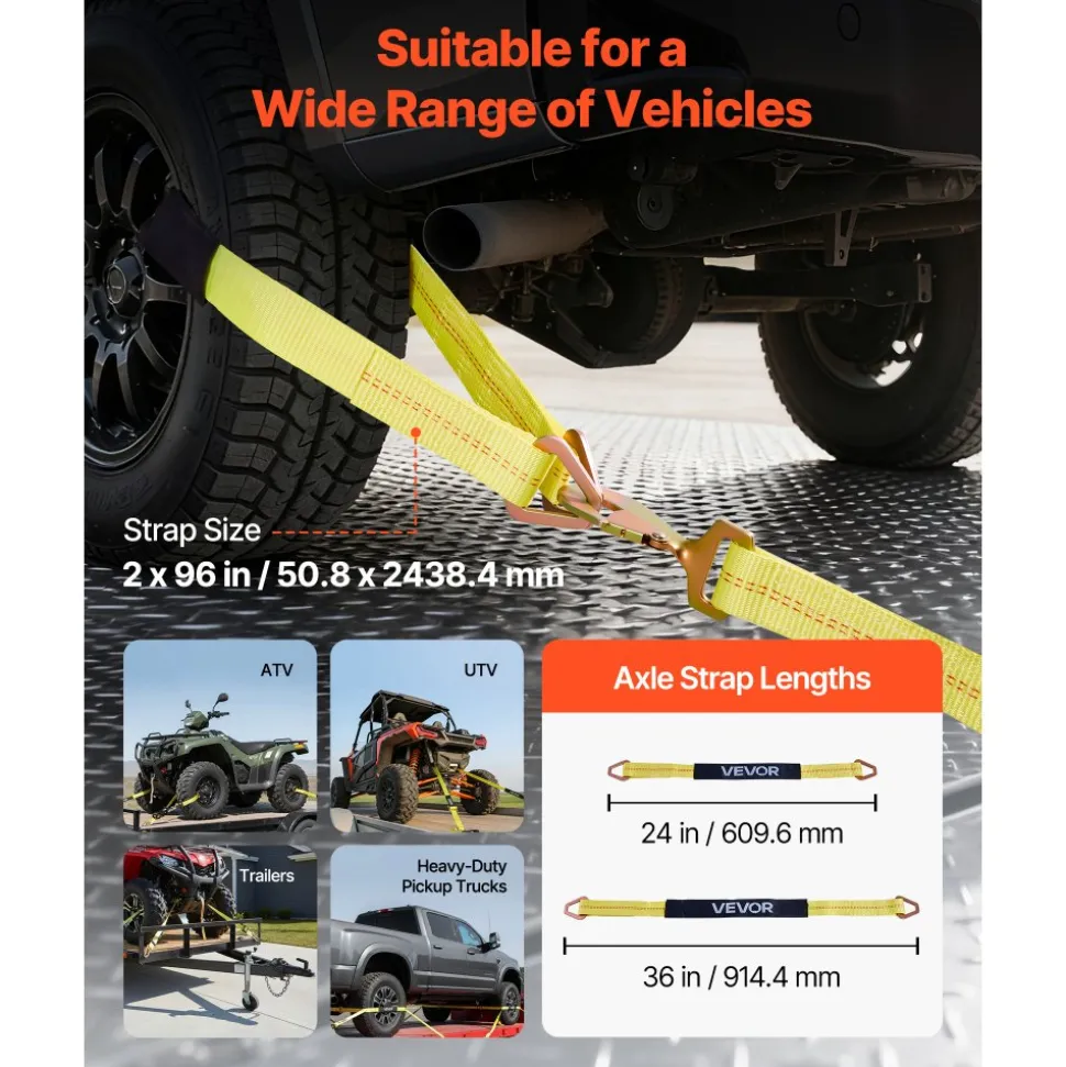VEVOR Wheel Chock Tie-Down Kit, Axle Type Trailer Tie Down Strap, Car Tie Down Kit with Break Strength 10009 lbs, Working Load 3333 lbs, Trailer Ratchet Strap for ATV, UTV, & Heavy-Duty Pickup Trucks