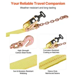 VEVOR Wheel Chock Tie-Down Kit, Tire-Style Motorcycle Tie-Down System, Car Tie Down Kit with Flat Hook, Break Strength 10009 lbs & Working Load 3333 lbs Trailer Tie Down Strap for ATVs, SUVs, Trailers