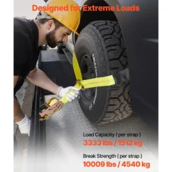 VEVOR Wheel Chock Tie-Down Kit, Tire-Style Motorcycle Tie-Down System, Car Tie Down Kit with Flat Hook, Break Strength 10009 lbs & Working Load 3333 lbs Trailer Tie Down Strap for ATVs, SUVs, Trailers