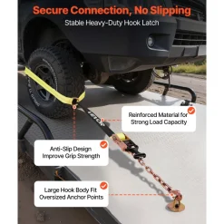 VEVOR Wheel Chock Tie-Down Kit, Tire-Style Motorcycle Tie-Down System, Car Tie Down Kit with Flat Hook, Break Strength 10009 lbs & Working Load 3333 lbs Trailer Tie Down Strap for ATVs, SUVs, Trailers