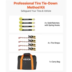 VEVOR Wheel Chock Tie-Down Kit, Tire-Style Motorcycle Tie-Down System, Car Tie Down Kit with Flat Hook, Break Strength 10009 lbs & Working Load 3333 lbs Trailer Tie Down Strap for ATVs, SUVs, Trailers