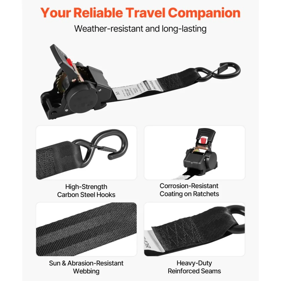 VEVOR Wheel Chock Tie-Down Kit, Fixed Trailer Tie Down Strap, Car Tie Down Kit with S-Hook, Break Strength 1649 lbs & Working Load 550 lbs Motorcycle Tie-Down System for Trailers, Boats, Snowmobiles