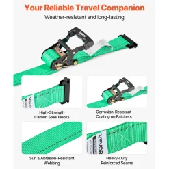 VEVOR Wheel Chock Tie-Down Kit, Tire-Style Trailer Tie Down Strap, Car Tie Down Kit with Flat Hook, Break Strength 10009 lbs & Working Load 3333 lbs Motorcycle Tie-Down System for ATVs, SUVs, Trailers