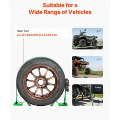 VEVOR Wheel Chock Tie-Down Kit, Tire-Style Trailer Tie Down Strap, Car Tie Down Kit with Flat Hook, Break Strength 10009 lbs & Working Load 3333 lbs Motorcycle Tie-Down System for ATVs, SUVs, Trailers