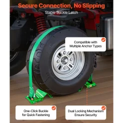 VEVOR Wheel Chock Tie-Down Kit, Tire-Style Trailer Tie Down Strap, Car Tie Down Kit with Flat Hook, Break Strength 10009 lbs & Working Load 3333 lbs Motorcycle Tie-Down System for ATVs, SUVs, Trailers
