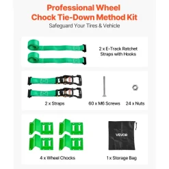 VEVOR Wheel Chock Tie-Down Kit, Tire-Style Trailer Tie Down Strap, Car Tie Down Kit with Flat Hook, Break Strength 10009 lbs & Working Load 3333 lbs Motorcycle Tie-Down System for ATVs, SUVs, Trailers