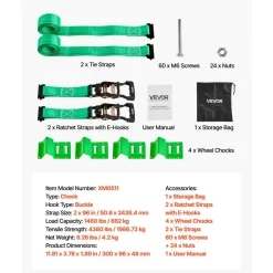 VEVOR Wheel Chock Tie-Down Kit, Tire-Style Trailer Tie Down Strap, Car Tie Down Kit with Flat Hook, Break Strength 10009 lbs & Working Load 3333 lbs Motorcycle Tie-Down System for ATVs, SUVs, Trailers