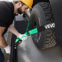 VEVOR Wheel Chock Tie-Down Kit, Chock-Style Trailer Tie Down Strap, Car Tie Down Kit with Buckle, Break Strength 4380 lbs & Working Load 1460 lbs Motorcycle Tie-Down System E-Hooks for ATVs, UTVs