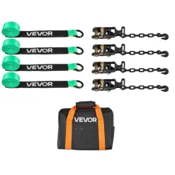 VEVOR Wheel Chock Tie-Down Kit, Chock-Style Trailer Tie Down Strap, Car Tie Down Kit with Buckle, Break Strength 4380 lbs & Working Load 1460 lbs Motorcycle Tie-Down System E-Hooks for ATVs, UTVs
