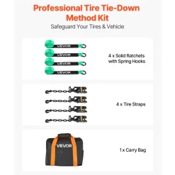 VEVOR Wheel Chock Tie-Down Kit, Chock-Style Trailer Tie Down Strap, Car Tie Down Kit with Buckle, Break Strength 4380 lbs & Working Load 1460 lbs Motorcycle Tie-Down System E-Hooks for ATVs, UTVs