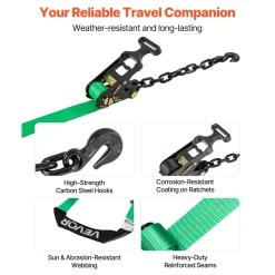 VEVOR Wheel Chock Tie-Down Kit, Chock-Style Trailer Tie Down Strap, Car Tie Down Kit with Buckle, Break Strength 4380 lbs & Working Load 1460 lbs Motorcycle Tie-Down System E-Hooks for ATVs, UTVs