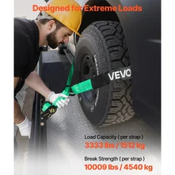 VEVOR Wheel Chock Tie-Down Kit, Chock-Style Trailer Tie Down Strap, Car Tie Down Kit with Buckle, Break Strength 4380 lbs & Working Load 1460 lbs Motorcycle Tie-Down System E-Hooks for ATVs, UTVs