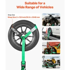 VEVOR Wheel Chock Tie-Down Kit, Chock-Style Trailer Tie Down Strap, Car Tie Down Kit with Buckle, Break Strength 4380 lbs & Working Load 1460 lbs Motorcycle Tie-Down System E-Hooks for ATVs, UTVs