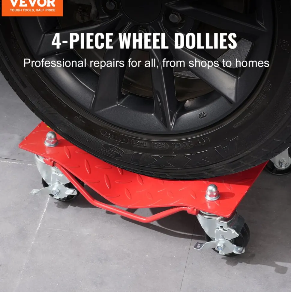 VEVOR Wheel Dolly, 8000 lbs Capacity Heavy-Duty Steel Car Mover, Wheel Dolly Car Tire Stake Set with Brakes, Vehicle Moving Cart Moving Cars, Trucks, Trailers, Motorcycles, and Boats, Set of 4, Red
