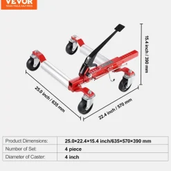 VEVOR Wheel Dolly, Max Capacity 1500 Lbs Car Dolly, Car Jack Dolly Lifter with 360° Rotatable Wheels, Heavy Duty Vehicle Positioning Ratchet Tire Jack, for Vehicle Car Auto Repair Moving, Set of 4