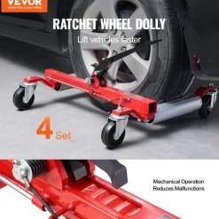 VEVOR Wheel Dolly, Max Capacity 1500 Lbs Car Dolly, Car Jack Dolly Lifter with 360° Rotatable Wheels, Heavy Duty Vehicle Positioning Ratchet Tire Jack, for Vehicle Car Auto Repair Moving, Set of 4