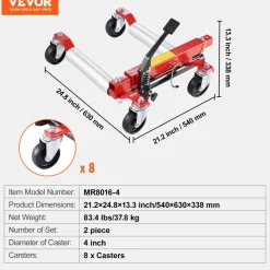 VEVOR Wheel Dolly, Max Capacity 1500 Lbs Car Dolly, Car Jack Dolly Lifter with Wheels, Heavy Duty Vehicle Positioning Hydraulic Tire Jack, for Vehicle Car Auto Repair Moving, Set of 2