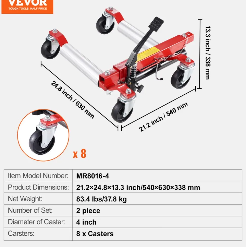 VEVOR Wheel Dolly, Max Capacity 1500 Lbs Car Dolly, Car Jack Dolly Lifter with Wheels, Heavy Duty Vehicle Positioning Hydraulic Tire Jack, for Vehicle Car Auto Repair Moving, Set of 2
