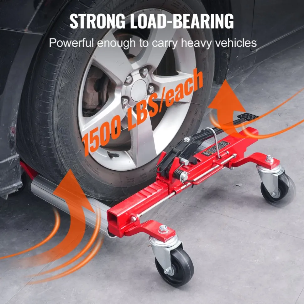 VEVOR Wheel Dolly, Max Capacity 1500 Lbs Car Dolly, Car Jack Dolly Lifter with Wheels, Heavy Duty Vehicle Positioning Ratchet Tire Jack, for Vehicle Car Auto Repair Moving, Set of 2