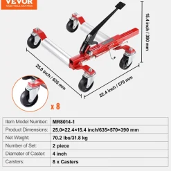 VEVOR Wheel Dolly, Max Capacity 1500 Lbs Car Dolly, Car Jack Dolly Lifter with Wheels, Heavy Duty Vehicle Positioning Ratchet Tire Jack, for Vehicle Car Auto Repair Moving, Set of 2
