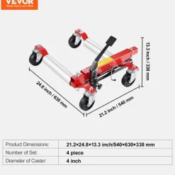 VEVOR Wheel Dolly, Max Capacity 1500 Lbs Car Dolly, Car Jack Dolly Lifter with 360° Rotatable Wheels, Heavy Duty Vehicle Positioning Hydraulic Tire Jack, for Vehicle Car Auto Repair Moving, Set of 4