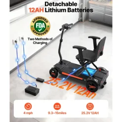 VEVOR 4-Wheel Electric Mobility Scooter for Adults & Seniors, Integrated Automatic Folding Mobility Scooter with Remote Control, NFC Keys & Long Range, 265LBS Loading Travel Wheelchair