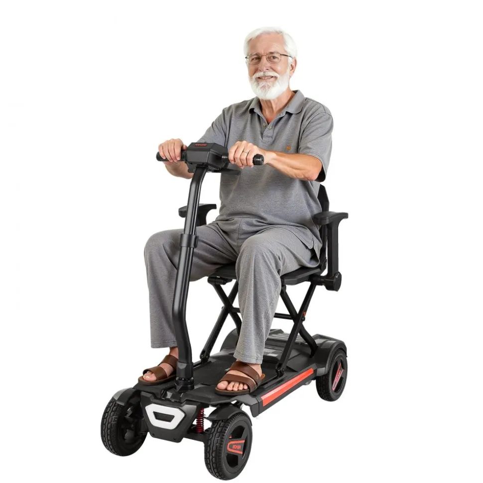 VEVOR 4-Wheel Electric Mobility Scooter for Adults & Seniors, Integrated Foldable Mobility Scooter with 9.3 Miles Long Range, All Terrain Travel Wheelchair with 9° Climbing Capacity & 265LBS Loading
