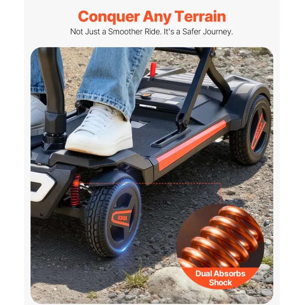 VEVOR 4-Wheel Electric Mobility Scooter for Adults & Seniors, Integrated Foldable Mobility Scooter with 9.3 Miles Long Range, All Terrain Travel Wheelchair with 9° Climbing Capacity & 265LBS Loading