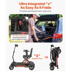 VEVOR 4-Wheel Electric Mobility Scooter for Adults & Seniors, Integrated Foldable Mobility Scooter with 9.3 Miles Long Range, All Terrain Travel Wheelchair with 9° Climbing Capacity & 265LBS Loading
