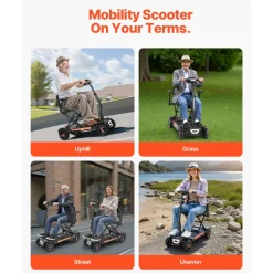 VEVOR 4-Wheel Electric Mobility Scooter for Adults & Seniors, Integrated Foldable Mobility Scooter with 9.3 Miles Long Range, All Terrain Travel Wheelchair with 9° Climbing Capacity & 265LBS Loading