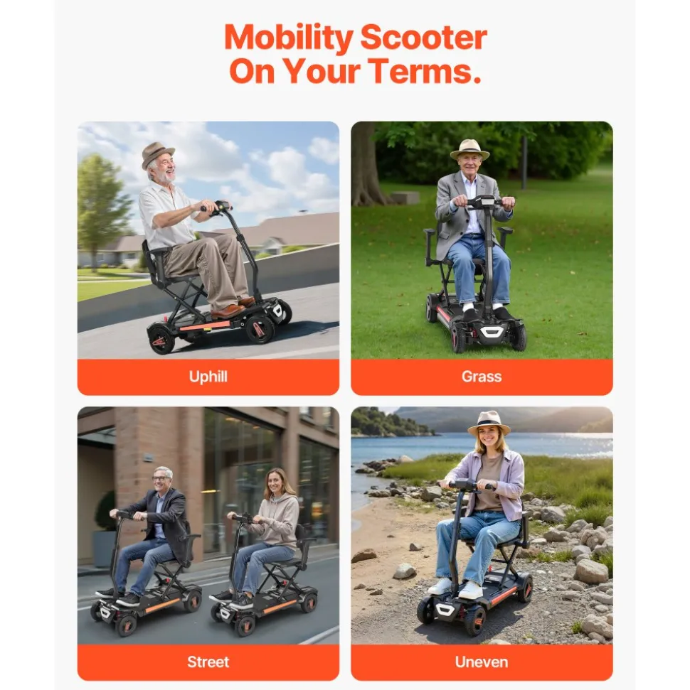 VEVOR 4-Wheel Electric Mobility Scooter for Adults & Seniors, Integrated Foldable Mobility Scooter with 9.3 Miles Long Range, All Terrain Travel Wheelchair with 9° Climbing Capacity & 265LBS Loading