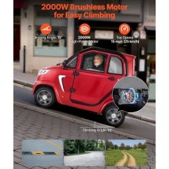 VEVOR 4-Wheel Enclosed Mobility Scooter for Seniors Adults, 660lbs Capacity, 3-Seater 2000W Electric Recreational Mobility Scooter 45 Miles Long Range, Remote Unlock, All-Terrain for Touring Shopping