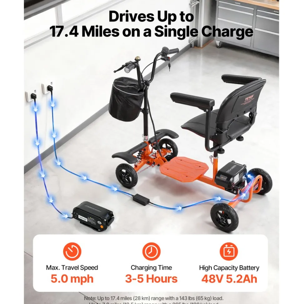 VEVOR 4-Wheel Folding Mobility Scooter for Adults & Seniors, 265LBS Loading Electric Mobility Scooter, All-Terrain Travel Wheelchair with 48V Lithium Battery, 8" Solid Tires & 8° Climbing Capacity