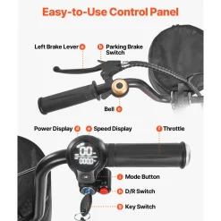 VEVOR 4-Wheel Folding Mobility Scooter for Adults & Seniors, 265LBS Loading Electric Mobility Scooter, All-Terrain Travel Wheelchair with 48V Lithium Battery, 8