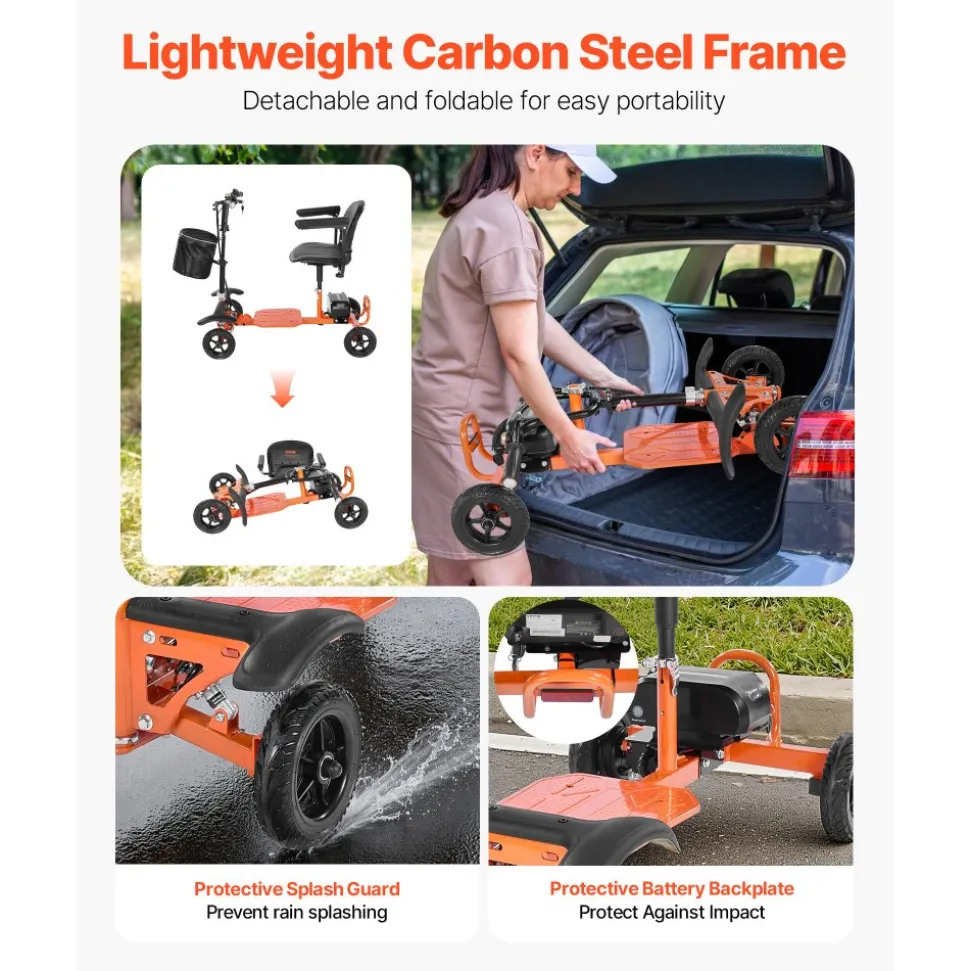 VEVOR 4-Wheel Folding Mobility Scooter for Adults & Seniors, 265LBS Loading Electric Mobility Scooter, All-Terrain Travel Wheelchair with 48V Lithium Battery, 8" Solid Tires & 8° Climbing Capacity