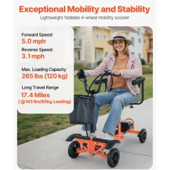 VEVOR 4-Wheel Folding Mobility Scooter for Adults & Seniors, 265LBS Loading Electric Mobility Scooter, All-Terrain Travel Wheelchair with 48V Lithium Battery, 8