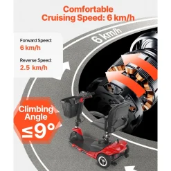 VEVOR 3 Wheel Folding Mobility Scooter for Adults & Seniors, Heavy-Duty Electric Powered Mobility Scooter & 12 Mile Long Range, All Terrain Travel Wheelchair with 9° Climbing Capacity, 265lb Capacity