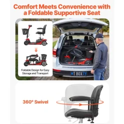 VEVOR 3 Wheel Folding Mobility Scooter for Adults & Seniors, Heavy-Duty Electric Powered Mobility Scooter & 12 Mile Long Range, All Terrain Travel Wheelchair with 9° Climbing Capacity, 265lb Capacity