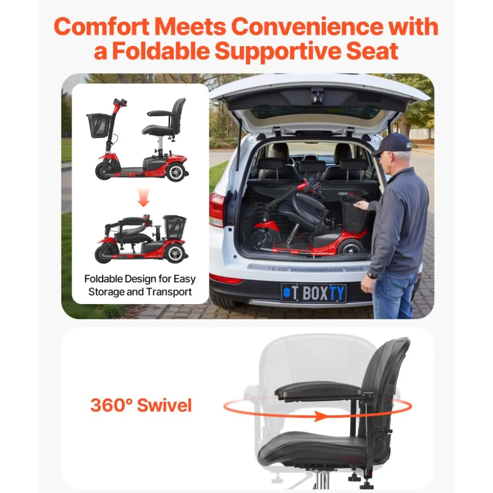 VEVOR 3 Wheel Folding Mobility Scooter for Adults & Seniors, Heavy-Duty Electric Powered Mobility Scooter & 12 Mile Long Range, All Terrain Travel Wheelchair with 9° Climbing Capacity, 265lb Capacity