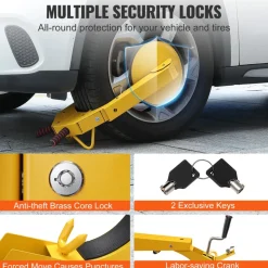 VEVOR Wheel Lock Clamp, 1 Pack Trailer Wheel Lock, Heavy-Duty Anti Theft Tire Lock, Adjustable Tire Boot Lock Tire Claw, Trailer Wheel Locks for RV Trailers, Cars, Trucks, SUVs